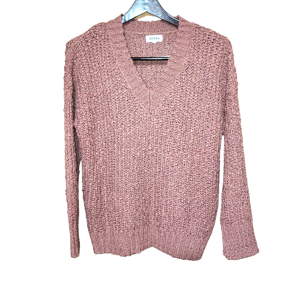 Adora Women's Chunky V Neck Relaxed Fit Sweater Size Medium Brown‎